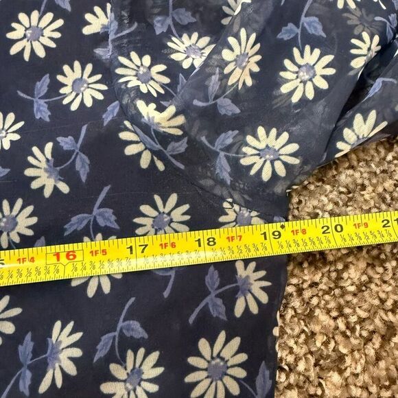 Vintage Y2K Blue Floral Top Small Button Sheer Mock Neck Fitted - Picture 4 of 5